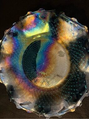 Iridescent Blue and Gold Glass Decorative Bowl